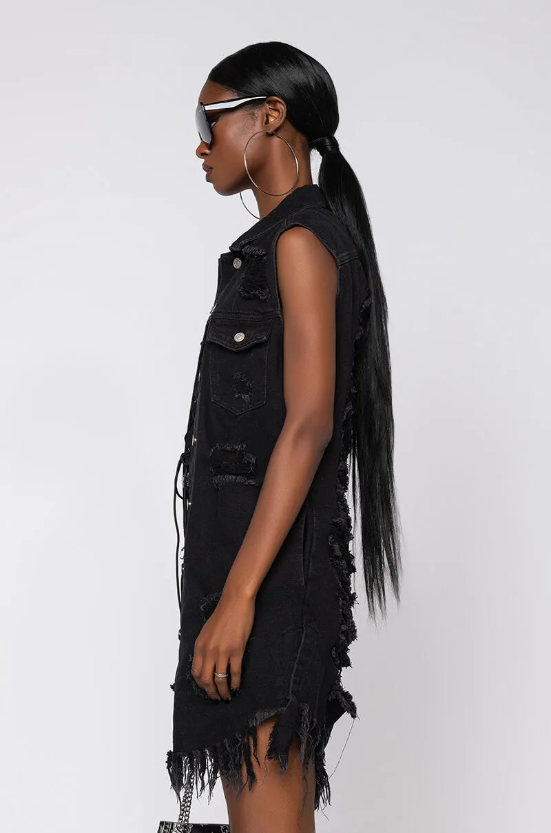 ABBIE DISTRESSED DENIM VEST BLACK