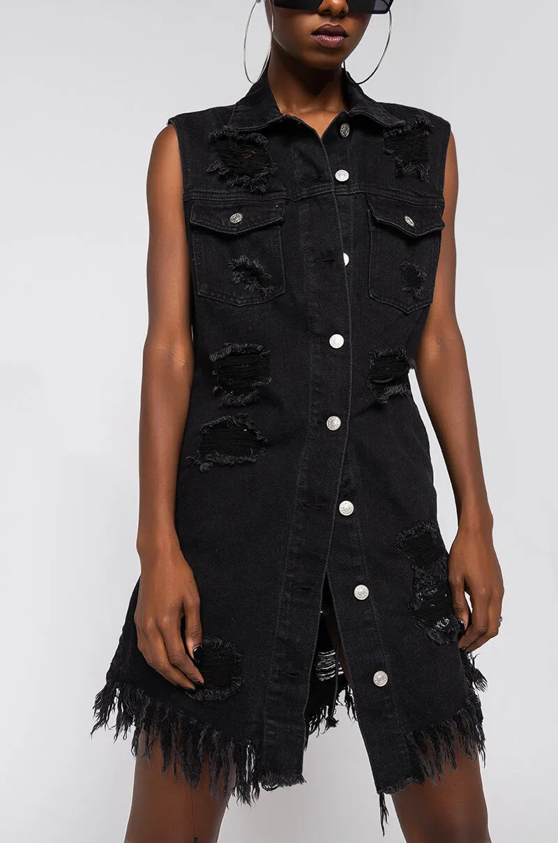 ABBIE DISTRESSED DENIM VEST BLACK