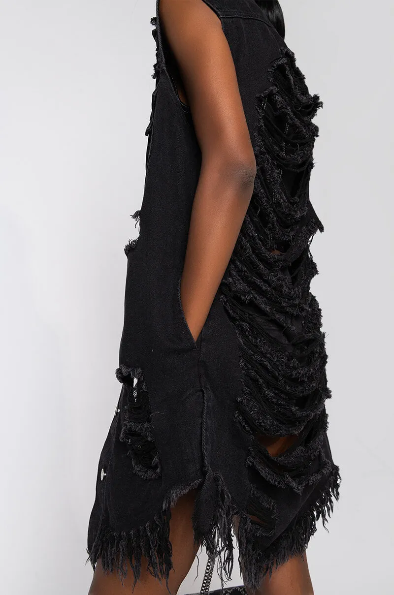 ABBIE DISTRESSED DENIM VEST BLACK