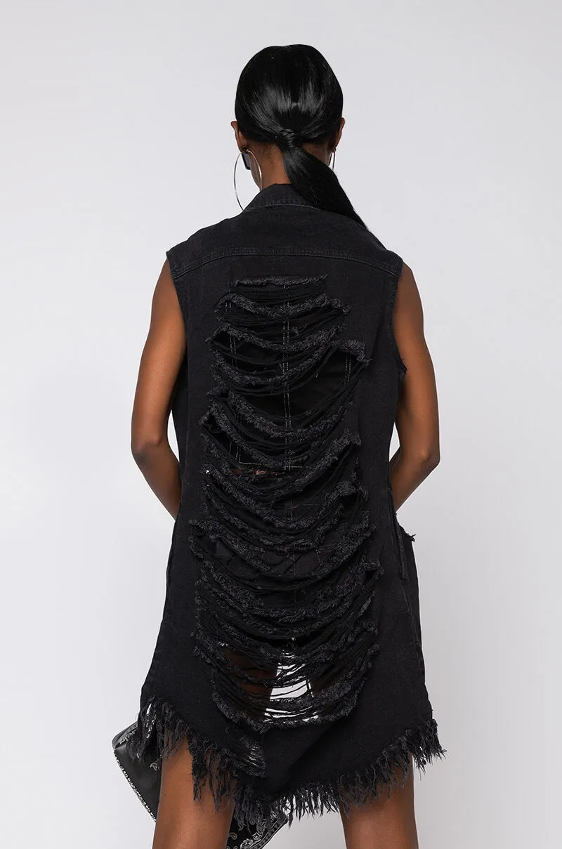 ABBIE DISTRESSED DENIM VEST BLACK