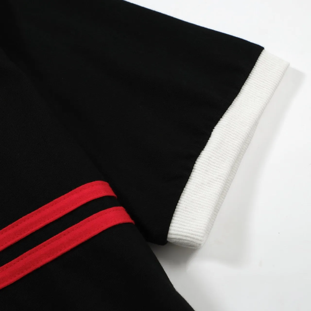 Men's Black Vintage Double Red Striped Cotton T-Shirt