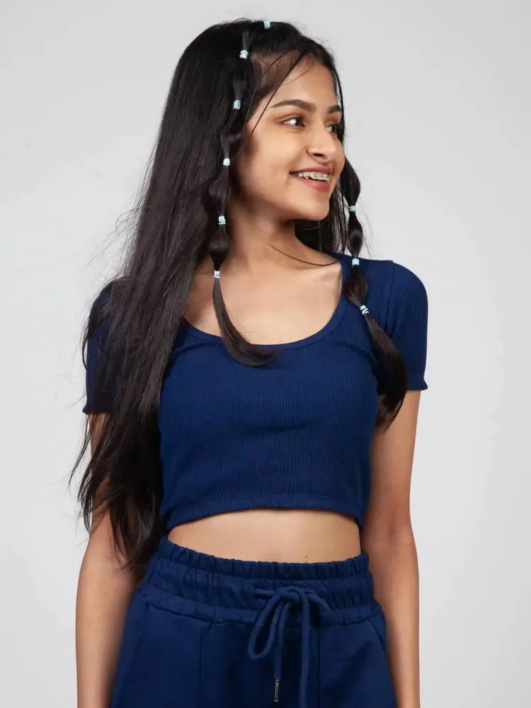 Navy Ribbed Crop Top