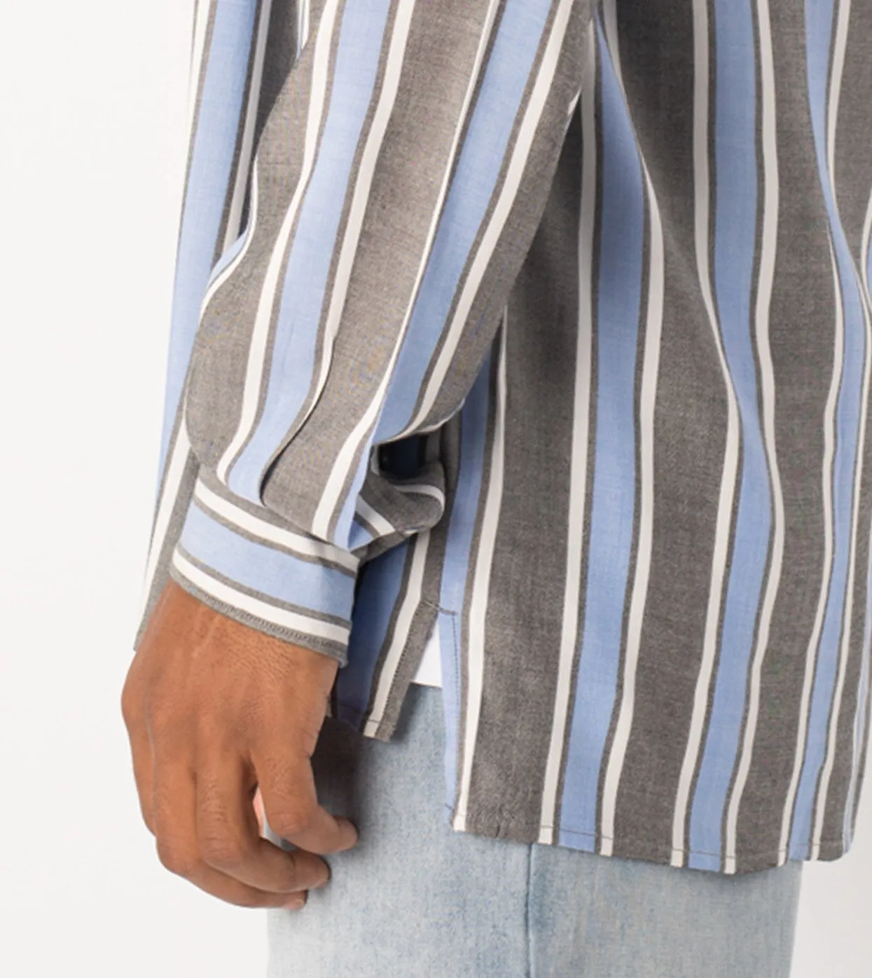 Stripe Rayon LS Shirt Black/Cobalt - Sale