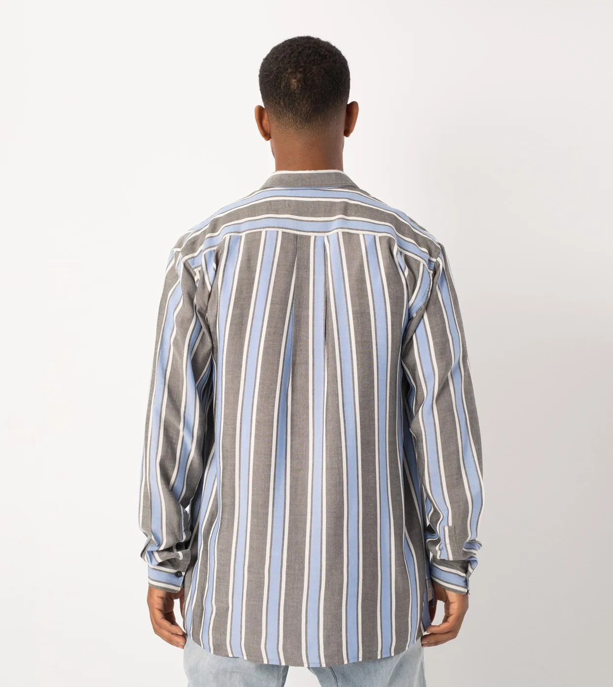 Stripe Rayon LS Shirt Black/Cobalt - Sale