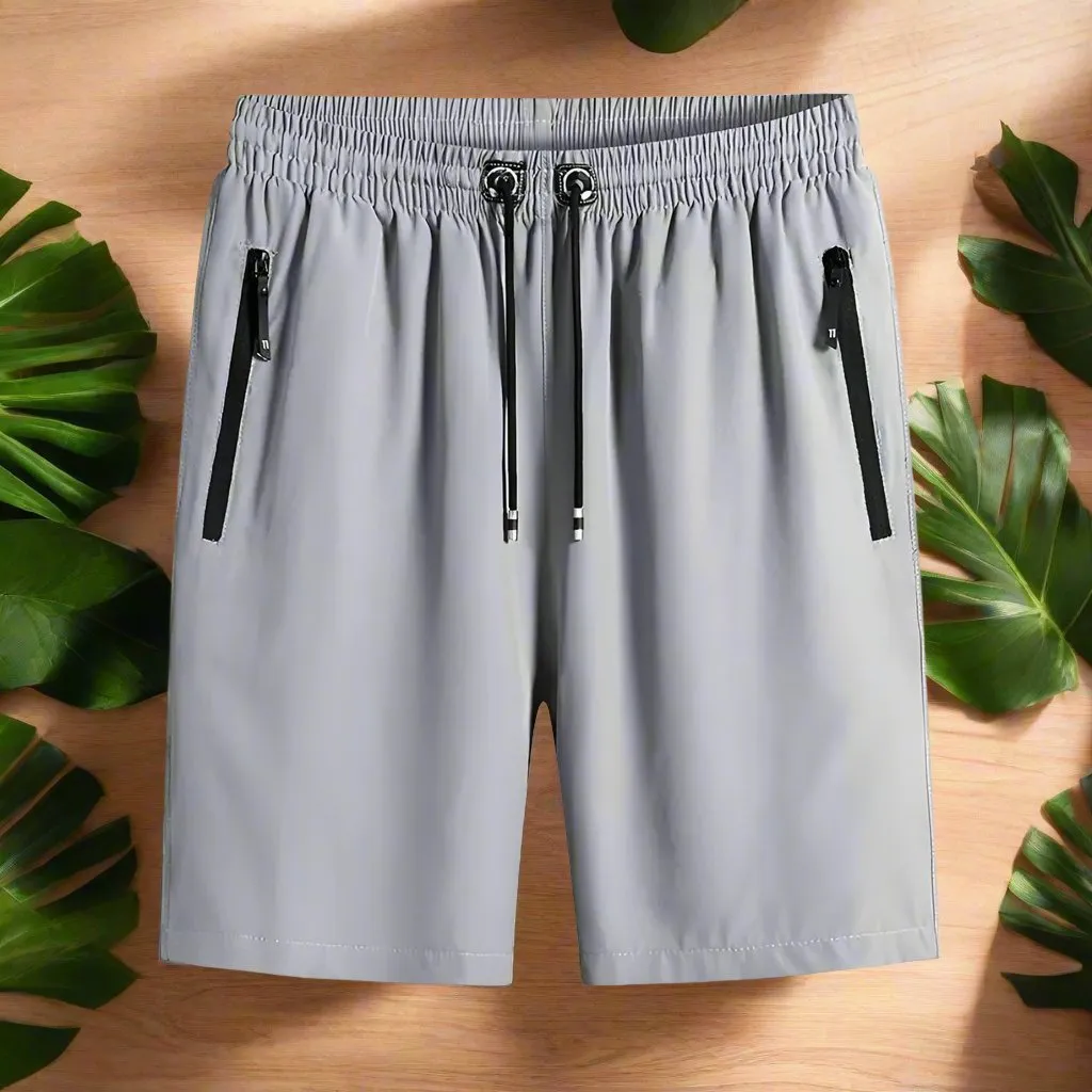 Unisex Ice Silk Stretch Quick-Dry Shorts - Shorts with Zipper Pockets
